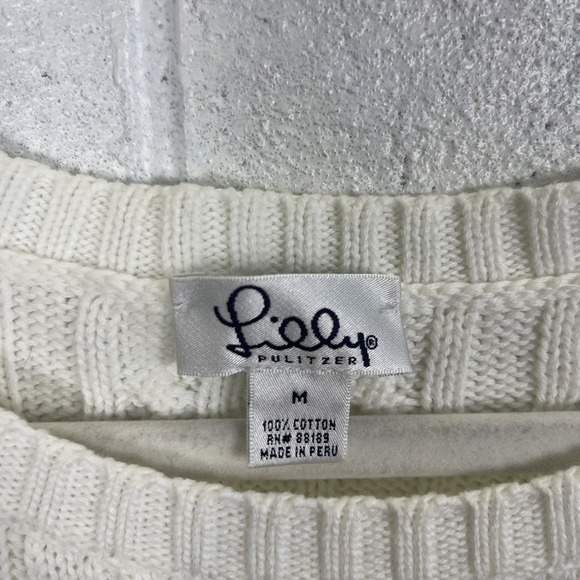 Lilly Pulitzer White Cable Knit Sweater Womens Size M Minimalist Preppy Travel - Picture 5 of 9